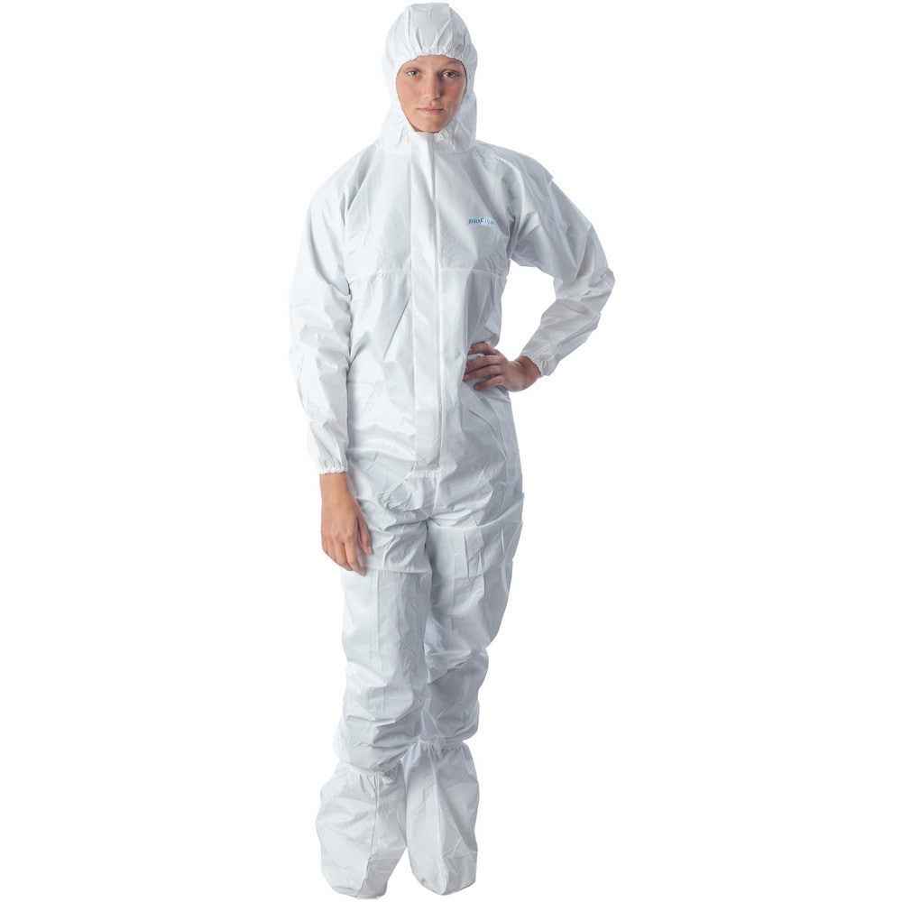 Disposable Coveralls: Splash, Liquid, Chemical & Sterile, Size Large, Polyethylene, Polypropylene & Film Laminate, Zipper Closure