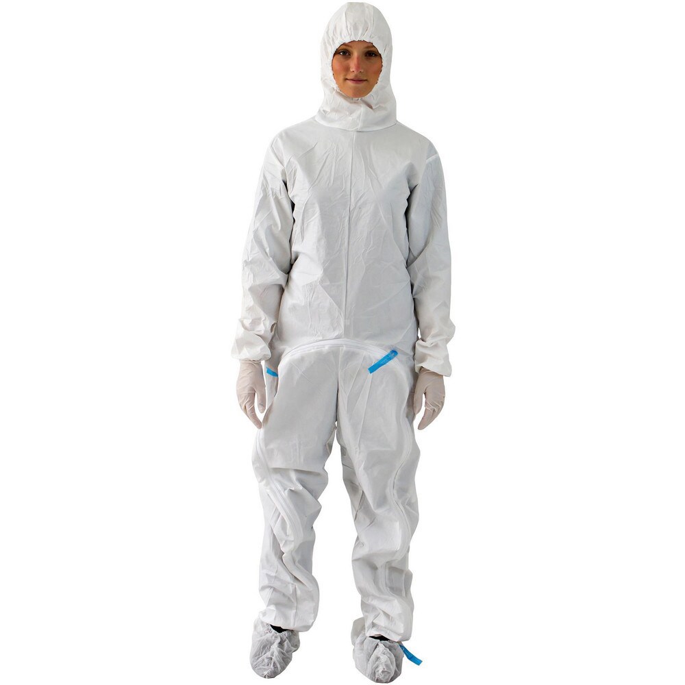 Disposable Coveralls: Anti-Static & Sterile, Size X-Large, Polyethylene, Polypropylene & Film Laminate, Zipper Closure