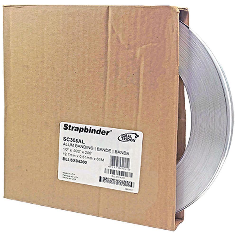 Steel & Plastic Strapping; Dispenser Type: Self-Dispensing Carton ; Overall Length: 200.00 ; Breaking Strength (Lb.) (Lbs): 200 ; Width (Inch): 1/2 ; Length (Feet): 200 ; Material: Aluminum