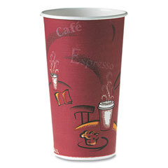 Polycoated Hot Paper Cups, 20 oz, Bistro Design, 600/Carton