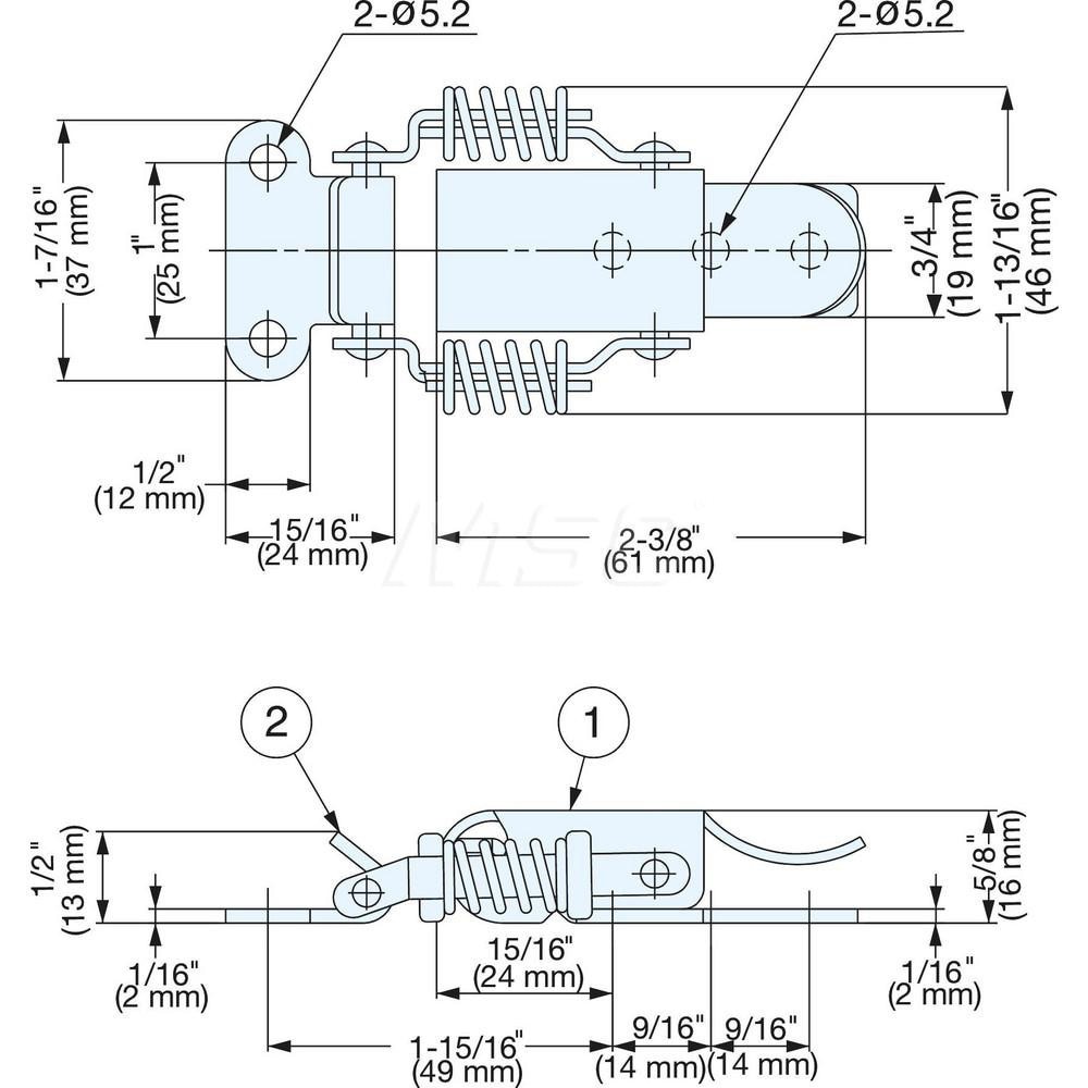 Spring Loaded Compression Draw Door Latch: 46 mm OAW, 16 mm OAH, 304 Stainless Steel, Polished Finish