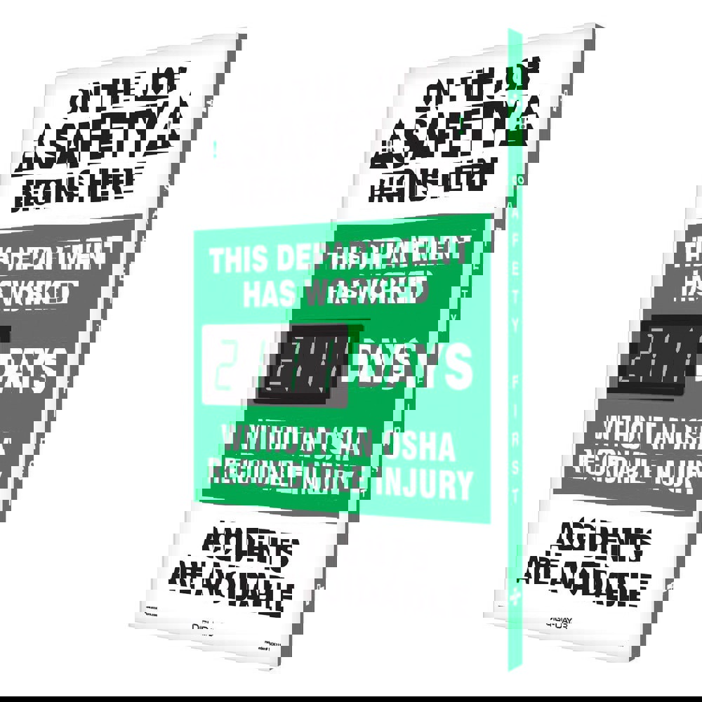 Safety First - This Department Has Worked ___ Days without an OSHA Recordable Injury - On the Job Safety Begins with You!, 20 Inch Wide x 28 Inch High, Aluminum Sign