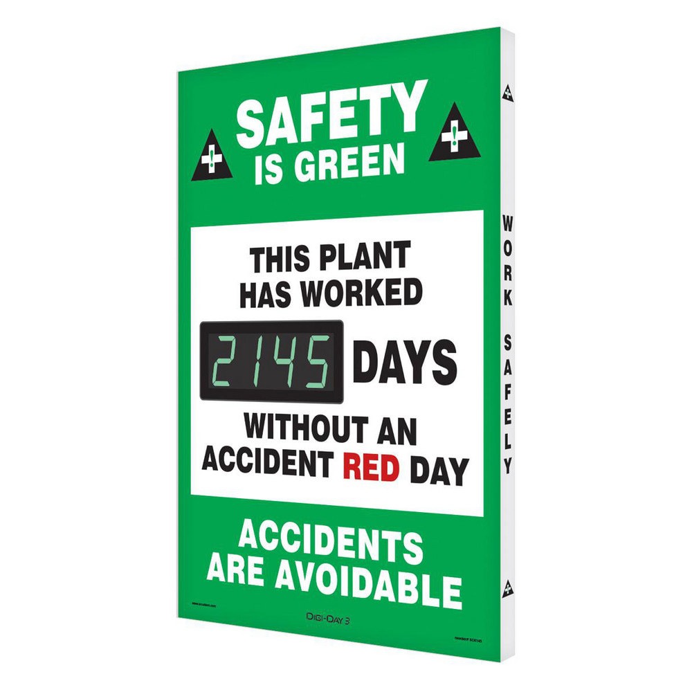 Safety Is Green - This Plant Has Worked _Days Without An Accident Red Day - Accidents Are Avoidable, 20 Inch Wide x 28 Inch High, Aluminum Sign