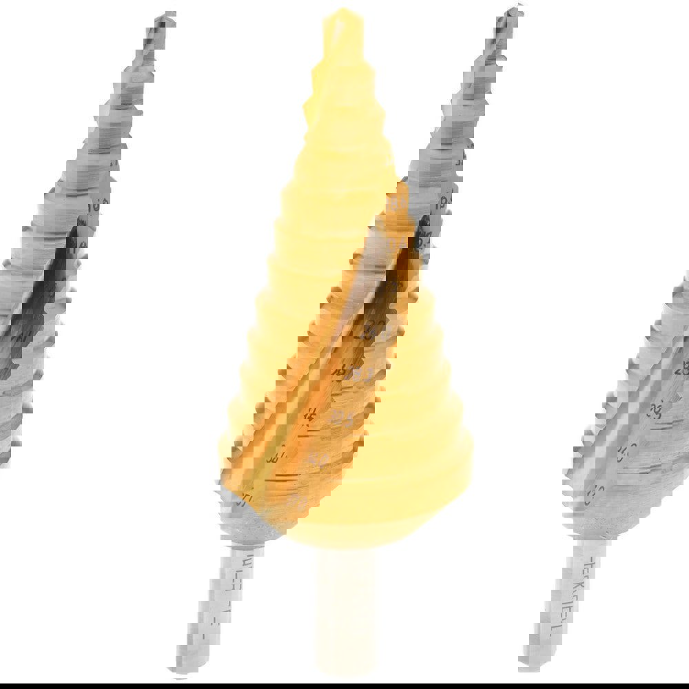 Step Drill Bit: 13 mm Shank Dia, High Speed Steel, 12 Hole Sizes