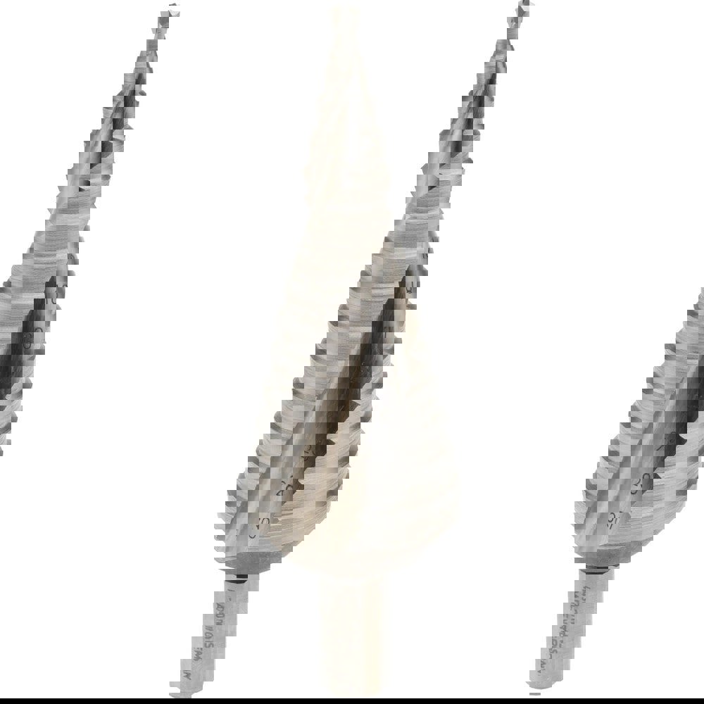 Step Drill Bit: 10 mm Shank Dia, High Speed Steel, 14 Hole Sizes