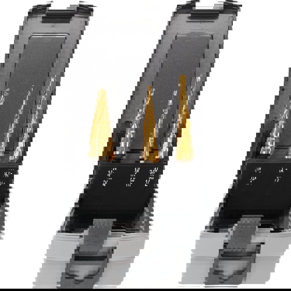 Drill Bit Set: Step Drill Bits, 3 Pc, 118 &deg;, High Speed Steel