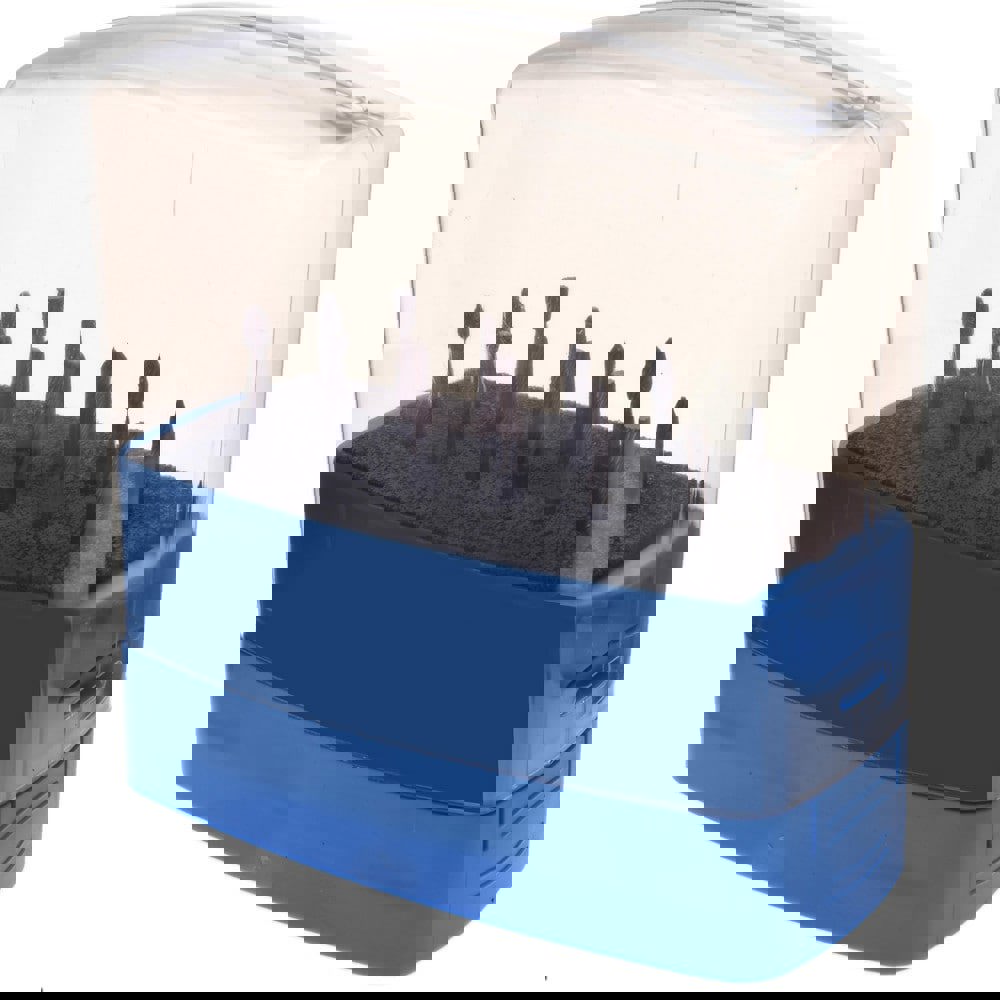 12 Pc Single Cut Burr Set with Cylinder, Cylinder w/Rad End, Ball, Cone, Cone w/Rad End, Flame, Inverted Cone, Oval, Pointed Tree, Tree w/Rad End