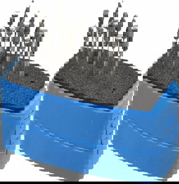9 Pc Single Cut Burr Set with Cylinder, Ball, Cylinder w/Rad End, Inverted Cone, Oval, Pointed Cone, Pointed Tree, Tree w/Rad End