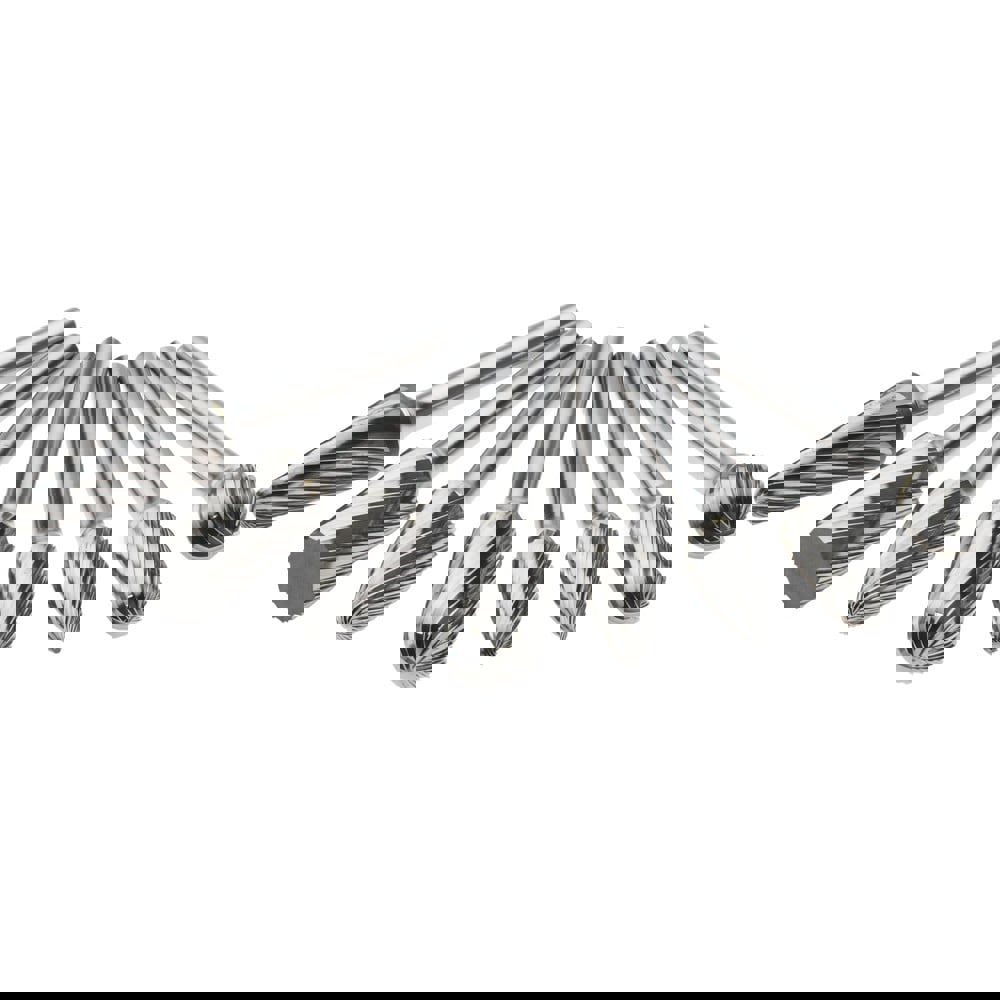 8 Pc Single Cut Burr Set with Cylinder w/Rad End, Tree w/Rad End, Ball, Cone w/Rad End, Cylinder, Pointed Tree