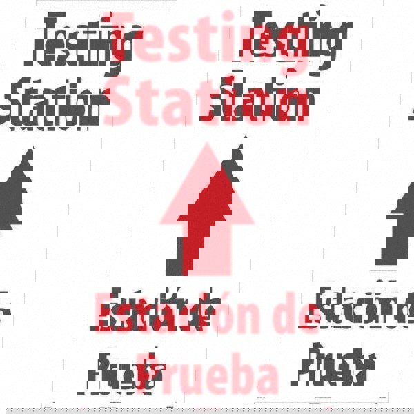 Cone & A Frame Floor Signs; Shape: A-Frame; Sign Type: Security & Admittance; Type: Security & Admittance; Message/Graphic: Message & Graphic; Message or Graphic: Message & Graphic; Header: Testing Station; Legend: TESTING STATION STRAIGHT ARROW; Viewing