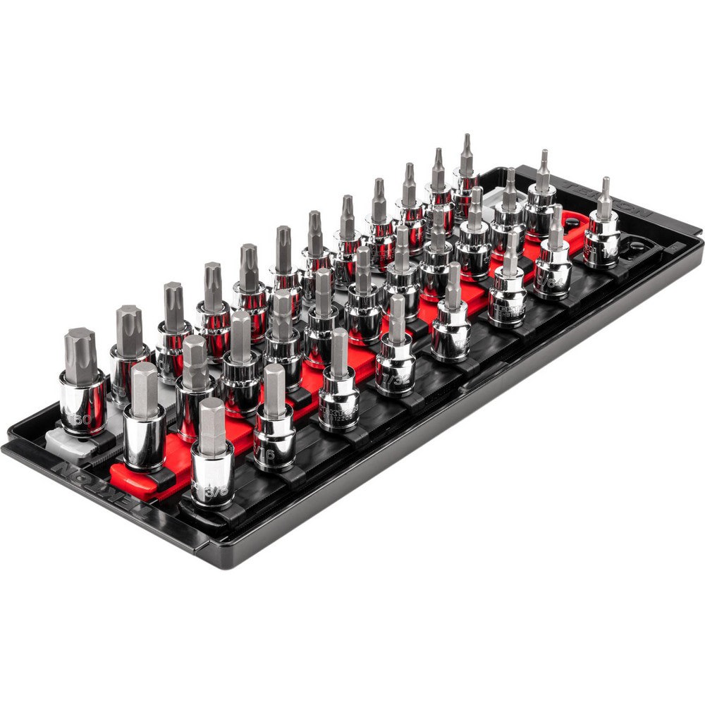 Hex & Torx Bit Socket Sets; Set Type: Hex Bit; Torx Bit Socket Set ; Drive Size: 3/8 in ; Minimum Set Hex Size (Inch): 1/8 ; Minimum Set Hex Size (Metric): 3.0 ; Finish: Chrome ; Maximum Set Hex Size (Metric): 10