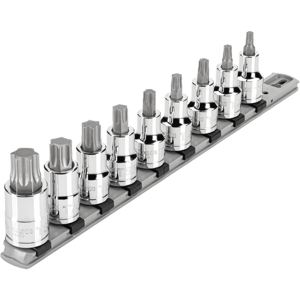Hex & Torx Bit Socket Sets; Set Type: Torx Bit ; Minimum Set Torx Size: T30 ; Finish: Chrome ; Maximum Set Torx Size: T80 ; Measurement Type: Fractional Inch ; Drive Size: 0.5