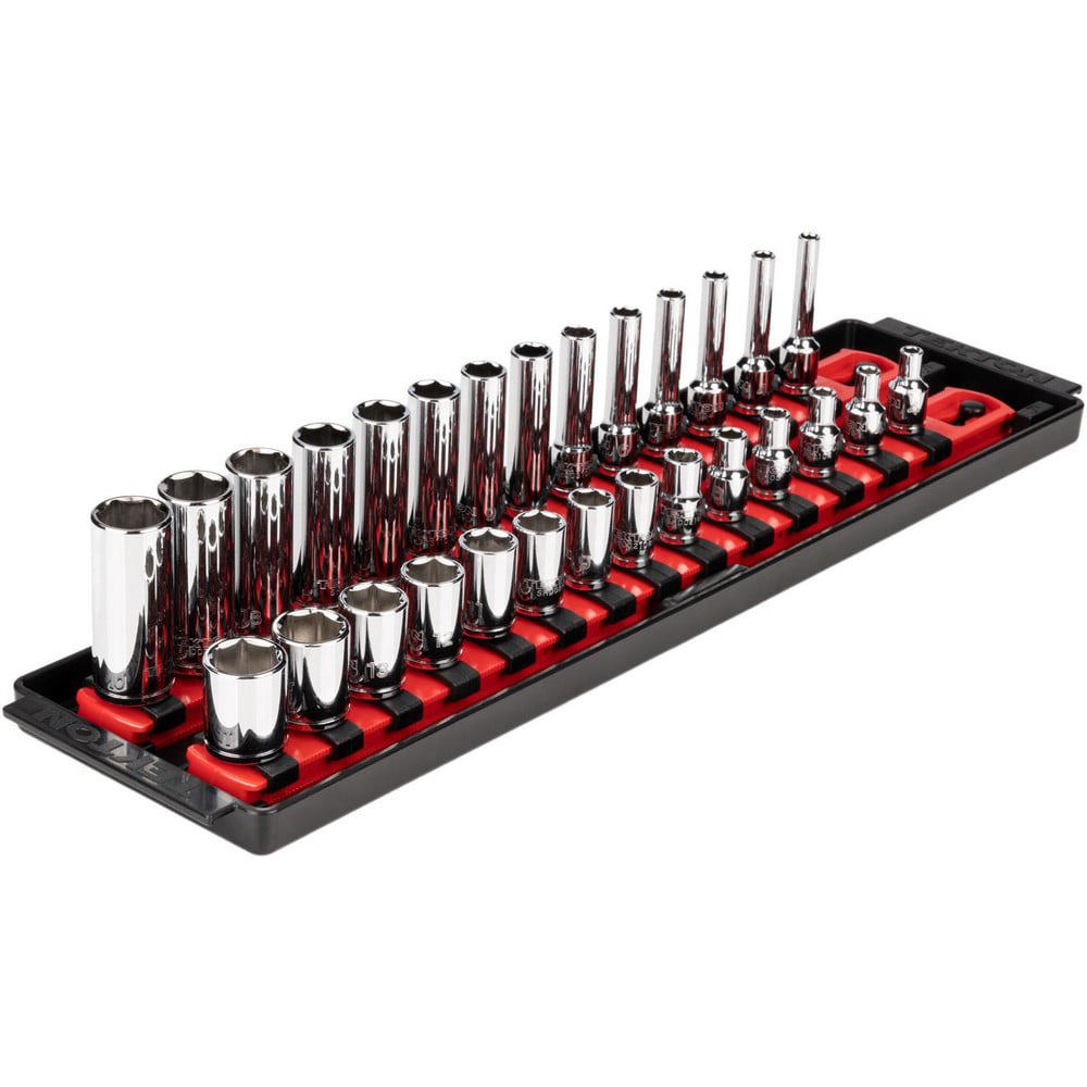 Socket Sets; Set Type: Socket Set ; Drive Size: 1/4 in ; Tool Type: Socket Set ; Material: Steel ; Container Type: Rail ; Number Of Pieces: 28