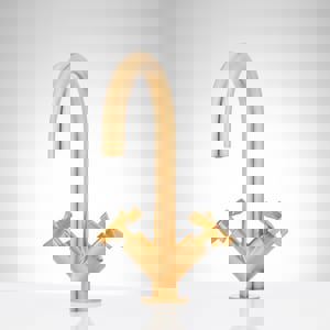 Two Handle Monoblock Bathroom Sink Faucet in Brushed Gold