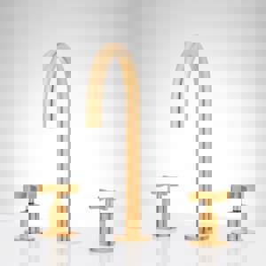 Two Handle Widespread Bathroom Sink Faucet in Brushed Gold