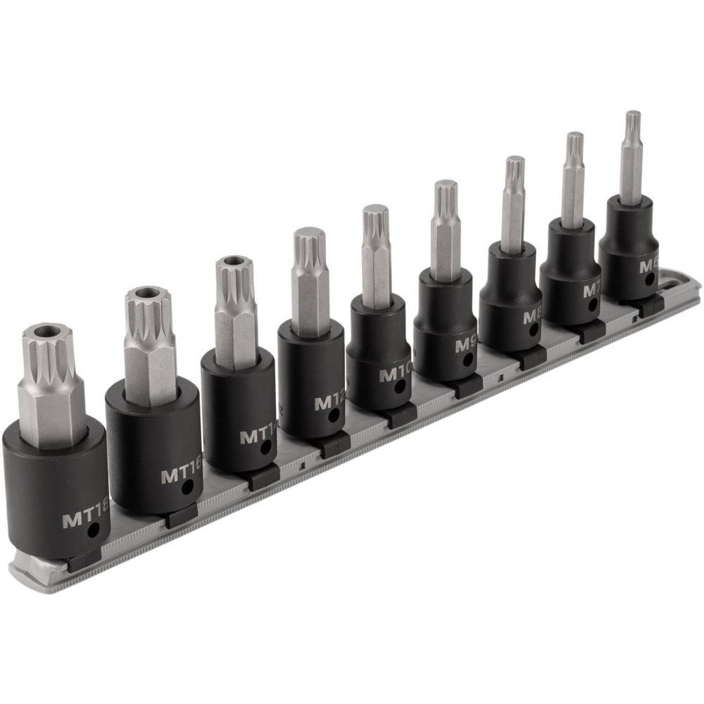 Socket Sets; Set Type: Socket Set ; Drive Size: 1/2 in ; Tool Type: Triple Square Bit Set ; Material: Steel ; Container Type: Rail ; Number Of Pieces: 9