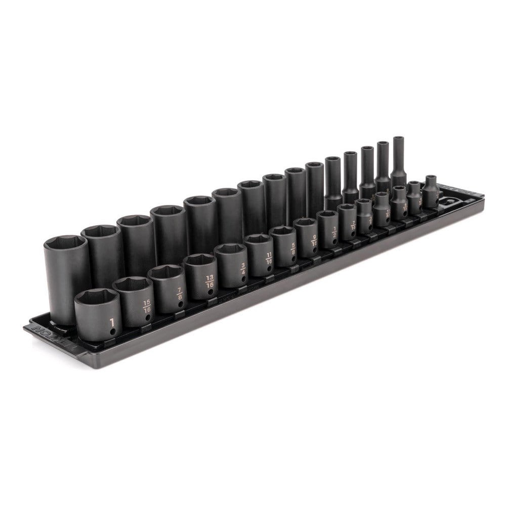 30-pc 3/8 in Dr S/D Impact Socket Set (1/4-1 in) 6p Tr 2Rl
