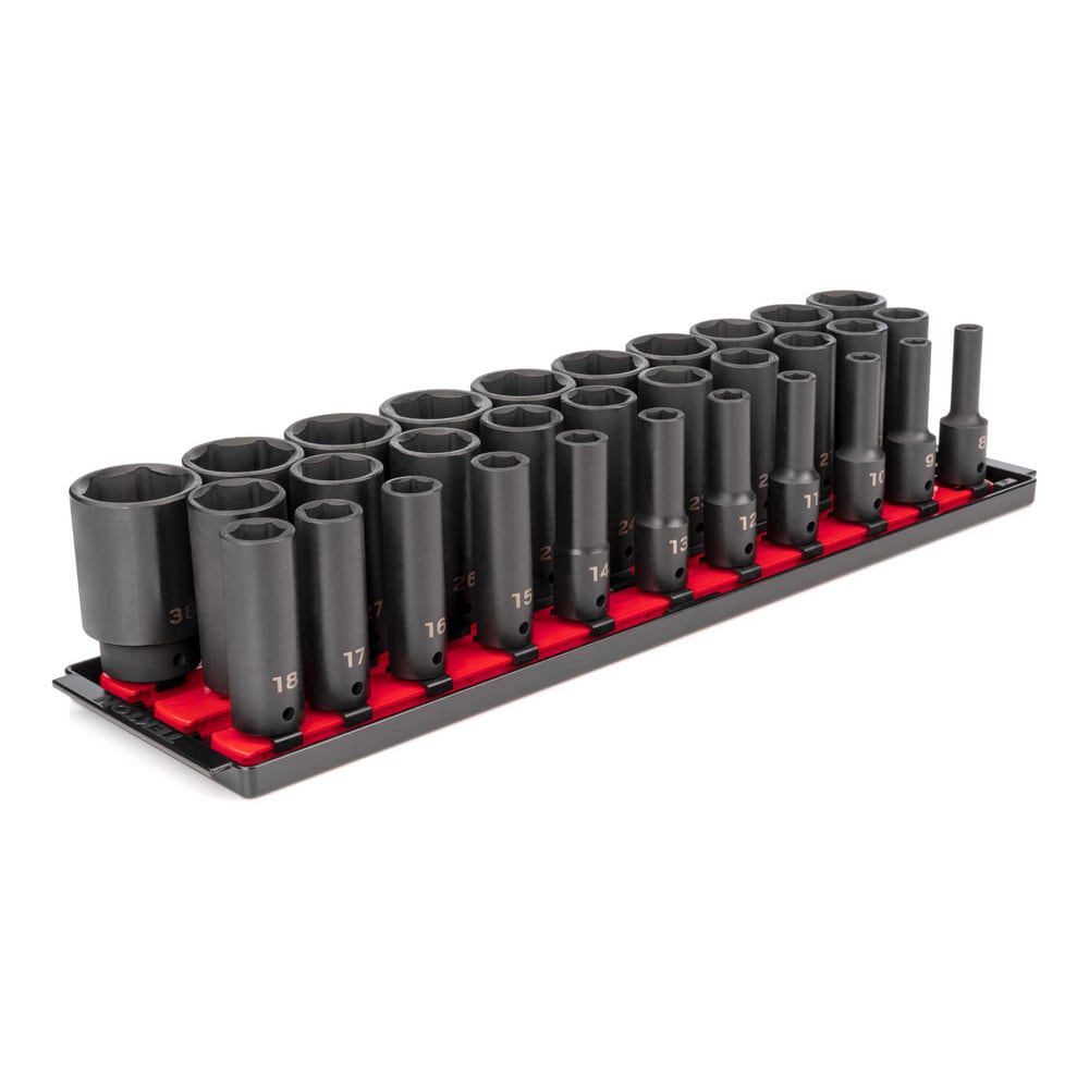 31-pc 1/2 in Drive Deep Impact Socket Set (8-38mm) 6p Tr 3Rl
