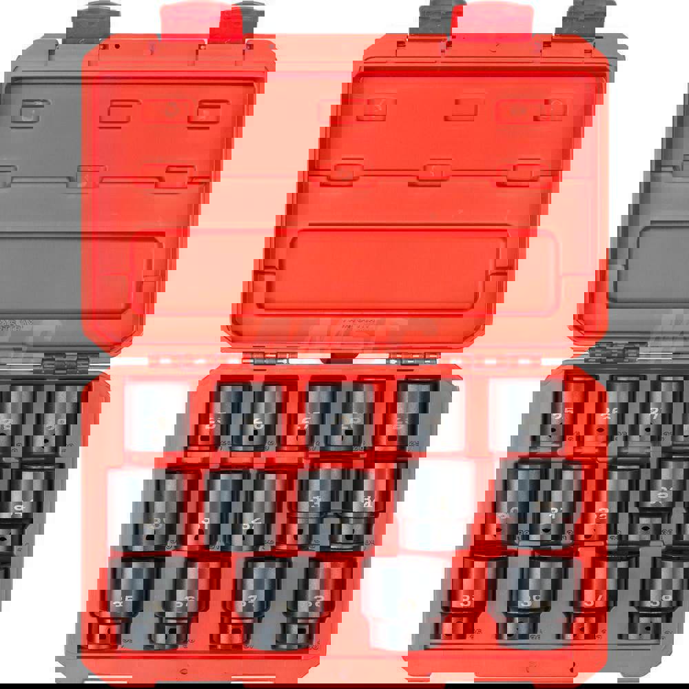 1/2 Inch Drive 6-Point Impact Socket Set, 14-Piece (25-38 mm)