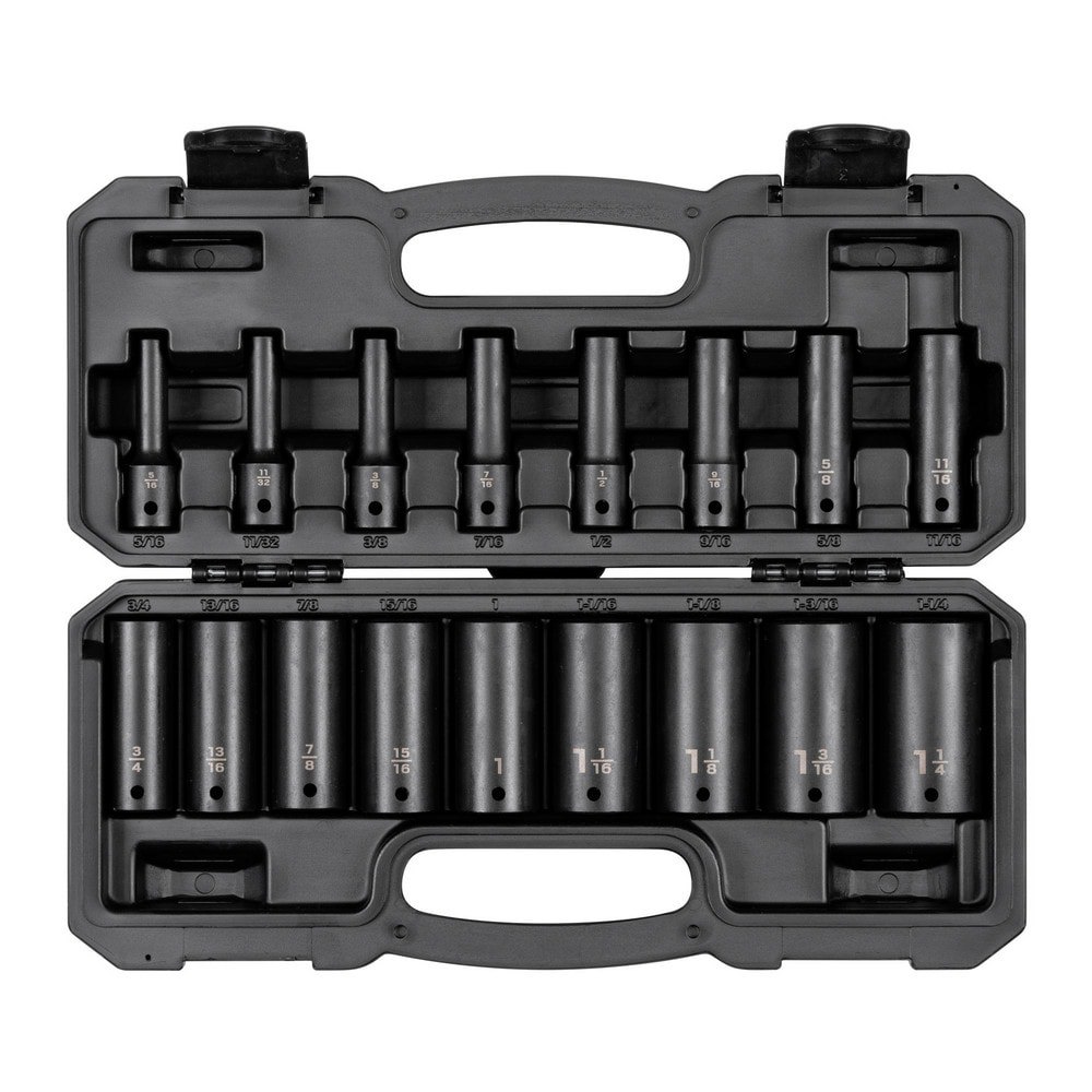1/2 Inch Drive Deep 12-Point Impact Socket Set, 17-Piece (5/16 - 1-1/4 in.)