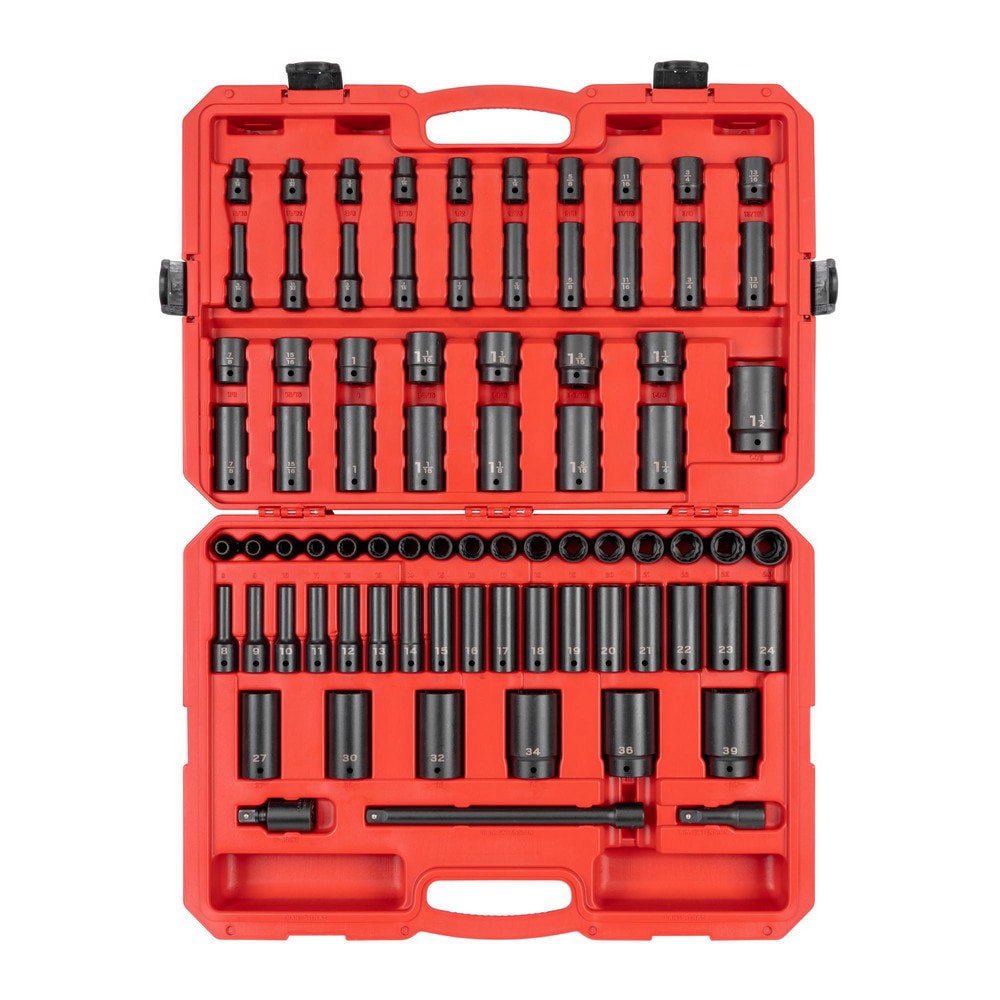 1/2 Inch Drive 12-Point Impact Socket Set, 78-Piece (5/16 - 1-1/2 in., 8-39 mm)