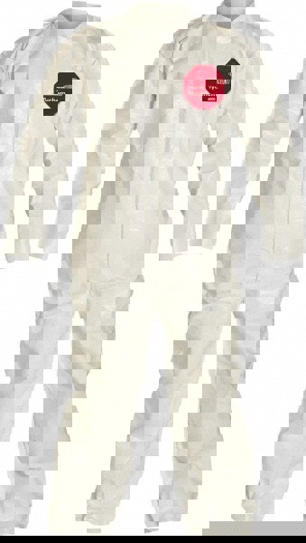 Disposable Coveralls: Size Medium, 3.6 oz, Saranex, Zipper Closure