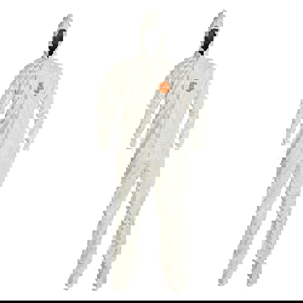 Disposable Coveralls: Size Large, 3.6 oz, Tychem & Nomex, Zipper Closure