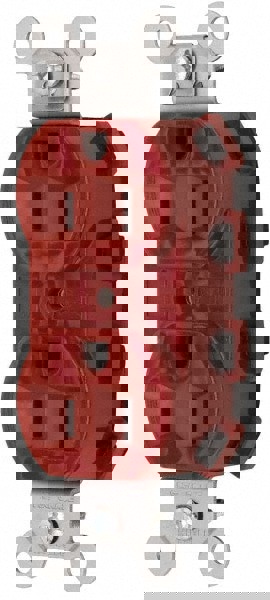 Straight Blade Receptacles; Receptacle Type: Duplex Receptacle ; Grade: Specification ; Color: Red ; Grounding Style: Self-Grounding ; Amperage: 15.0000 ; Voltage: 125V AC