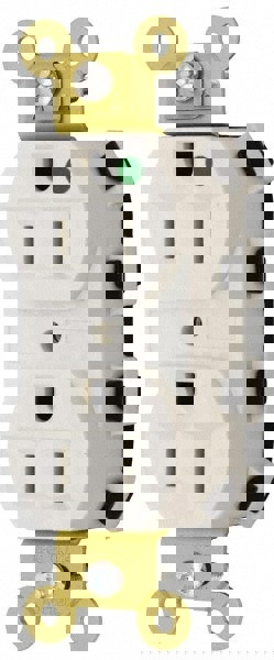 Straight Blade Receptacles; Receptacle Type: Duplex Receptacle ; Grade: Hospital ; Color: White ; Grounding Style: Self-Grounding ; Amperage: 15.0000 ; Voltage: 125V AC