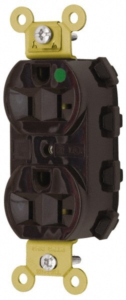 Straight Blade Receptacles; Receptacle Type: Duplex Receptacle ; Grade: Hospital ; Color: Brown ; Grounding Style: Self-Grounding ; Amperage: 20.0000 ; Voltage: 125V AC