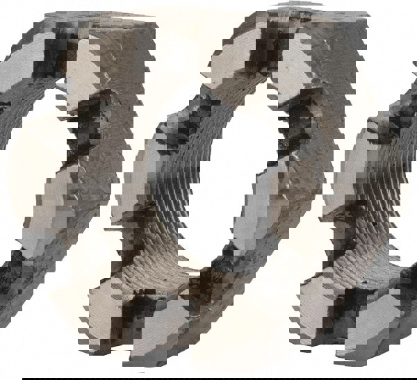 Slotted Lock Nut: 1-1/2-12, Grade 2 Steel, Bright/Uncoated