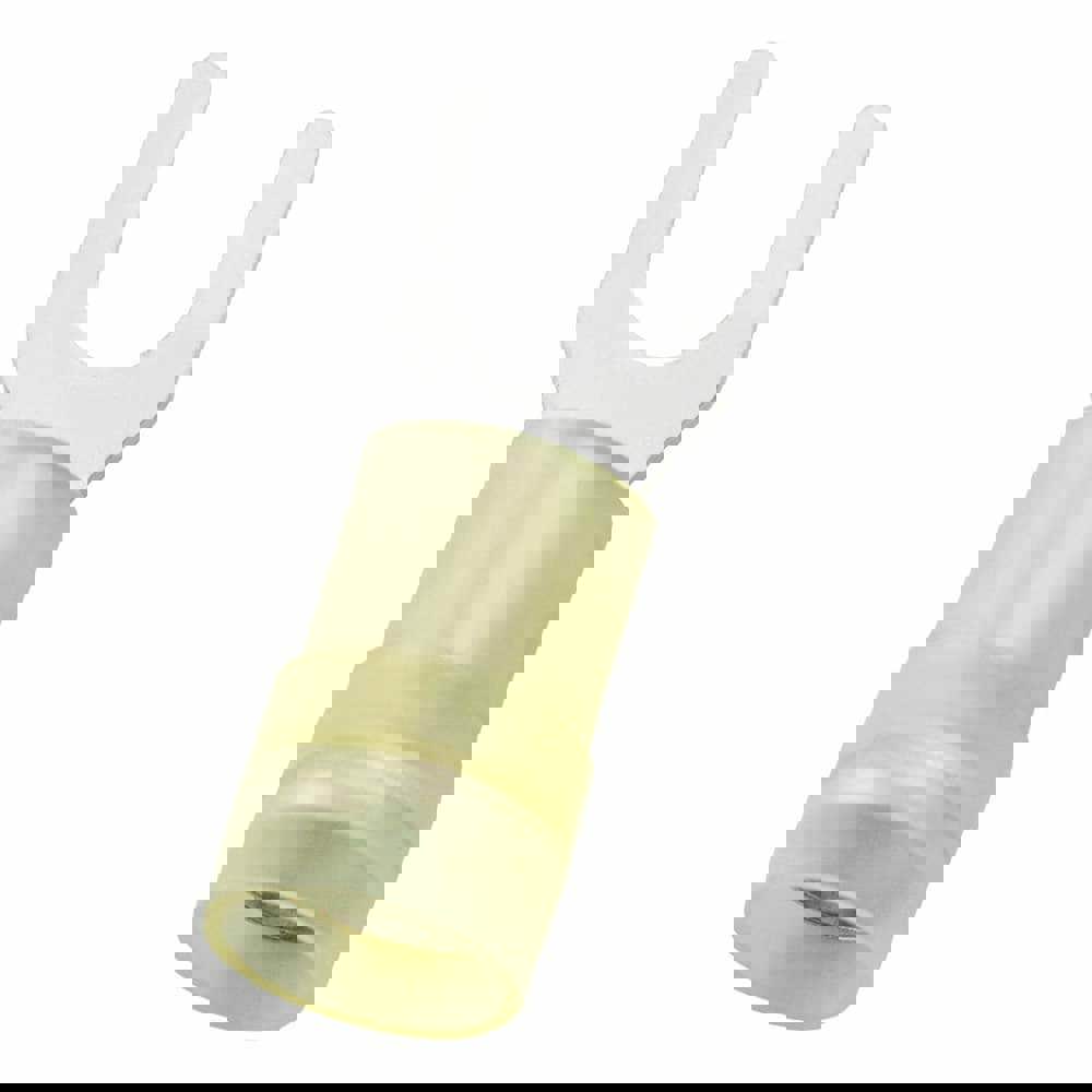 Standard Fork Terminal: Yellow, Nylon, Partially Insulated, #10 Stud, Crimp
