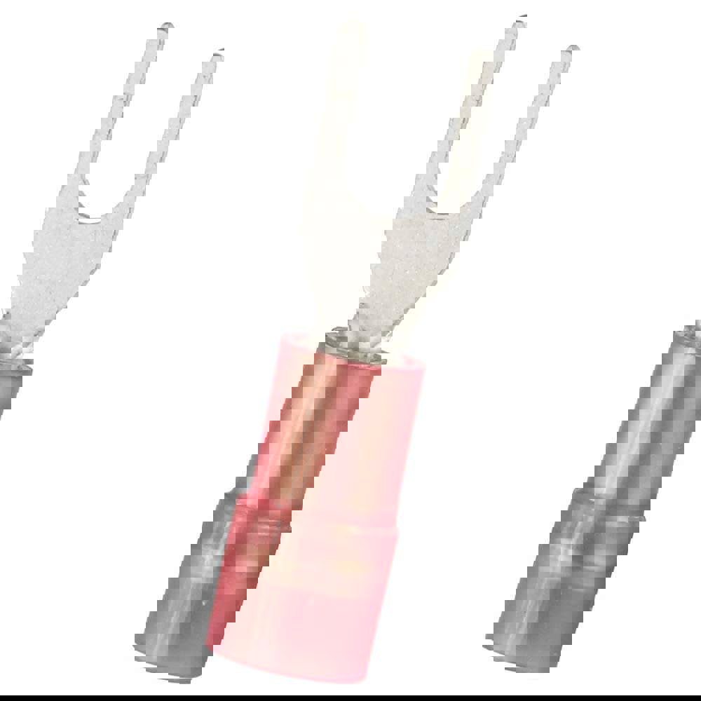 Standard Fork Terminal: Red, Nylon, Partially Insulated, #6 Stud, Crimp