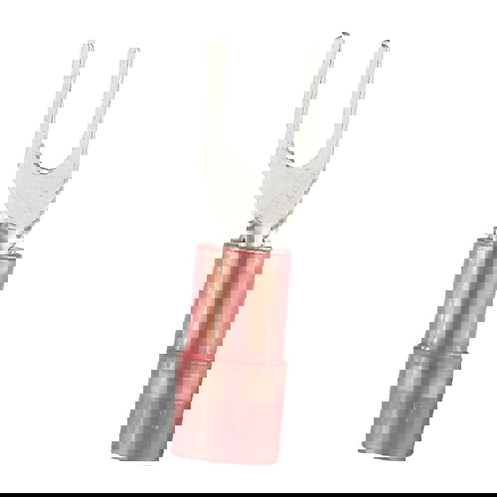 Standard Fork Terminal: Red, Nylon, Partially Insulated, #8 Stud, Crimp