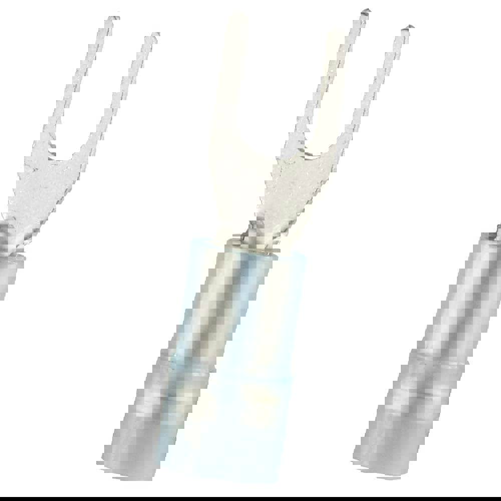 Standard Fork Terminal: Blue, Nylon, Partially Insulated, #8 Stud, Crimp