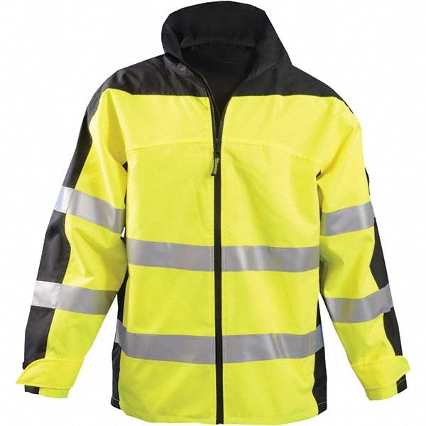 Rain Jacket: Size 5X-Large, ANSI 107-2015 Type R Class 3, High-Visibility Yellow, Polyester