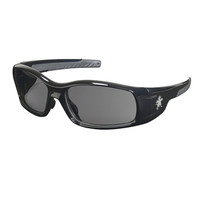 Safety Glasses: Scratch-Resistant, Polycarbonate, Gray Lenses, Full-Framed