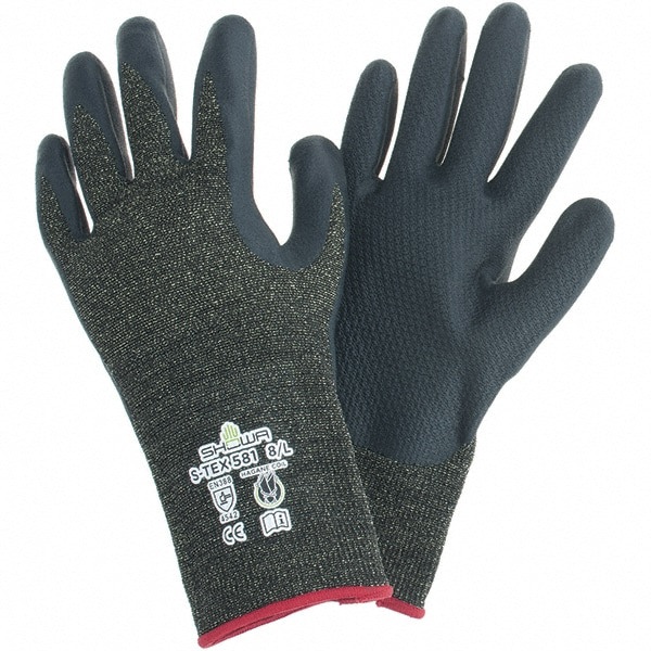 Cut & Abrasion-Resistant Gloves: Size L, ANSI Cut A5, Foam Nitrile, Polyester, Nylon, Stainless Steel & Kevlar