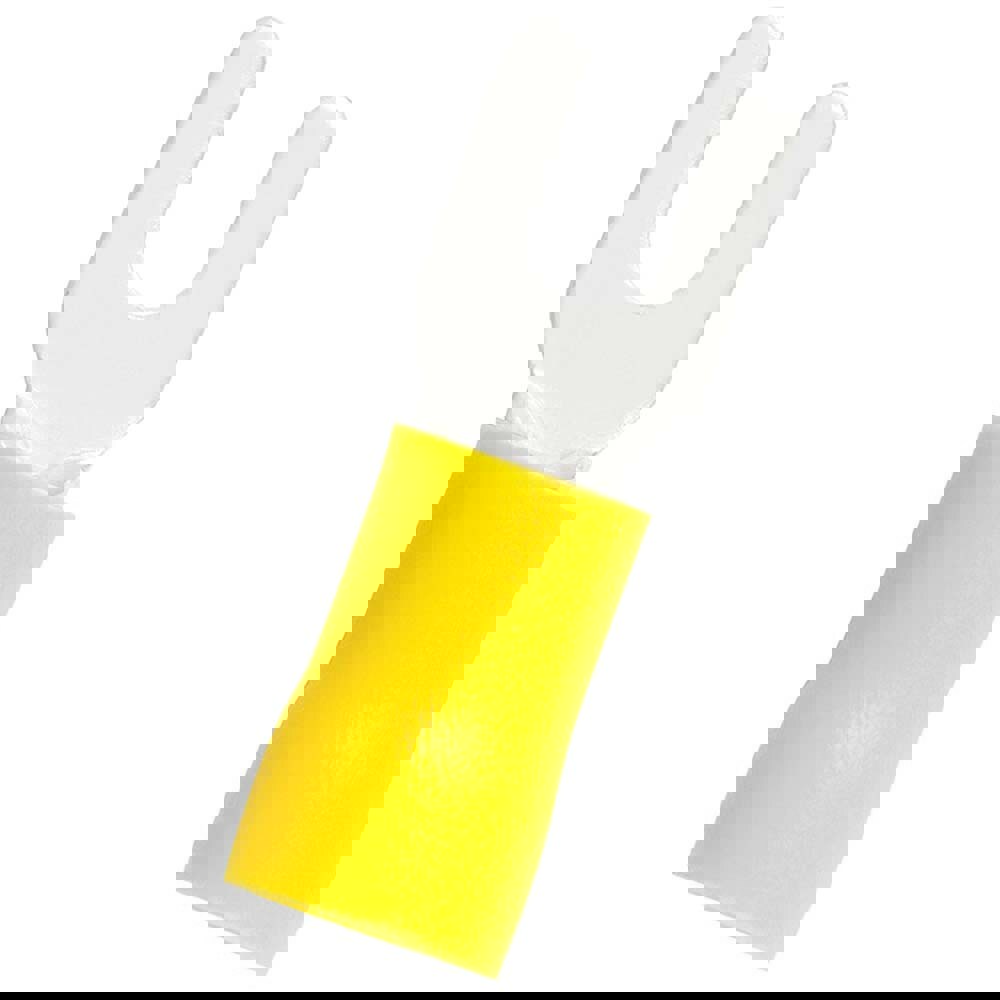 Standard Fork Terminal: Yellow, Vinyl, Partially Insulated, #6 Stud, Crimp
