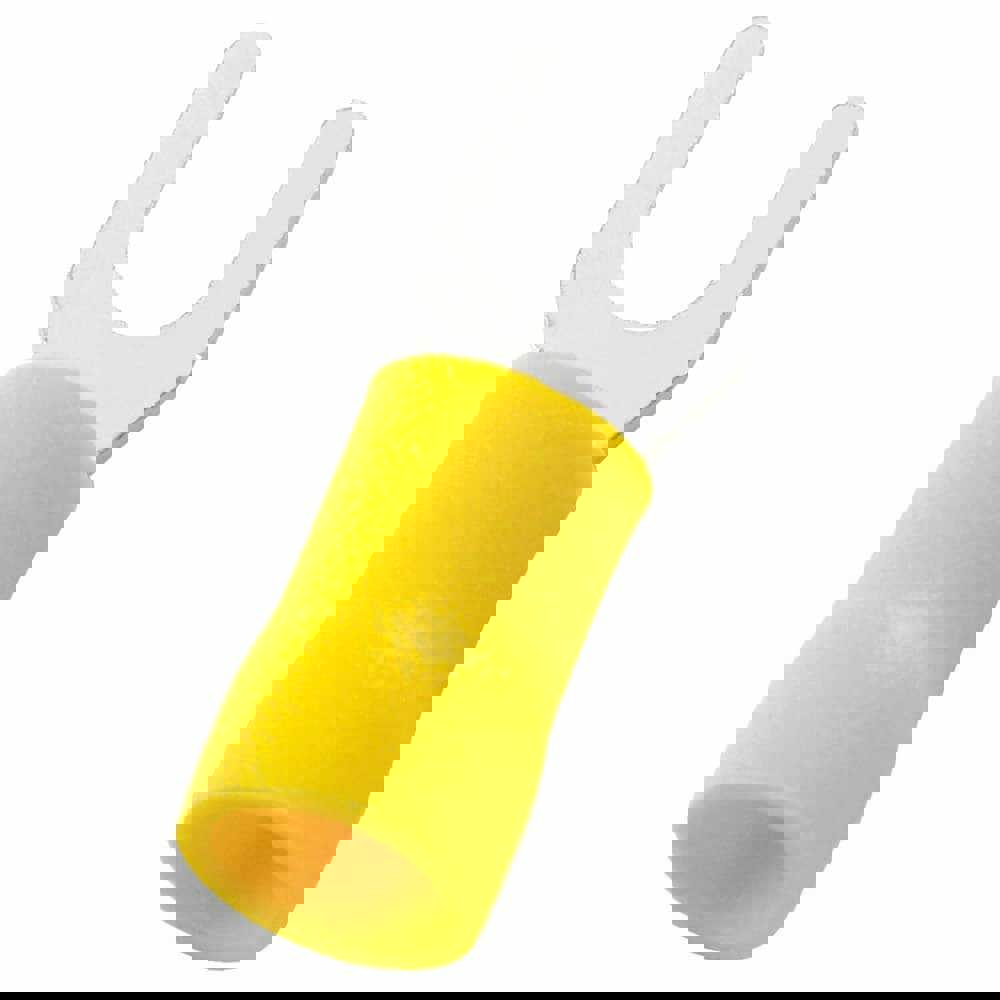 Standard Fork Terminal: Yellow, Vinyl, Partially Insulated, #10 Stud, Crimp