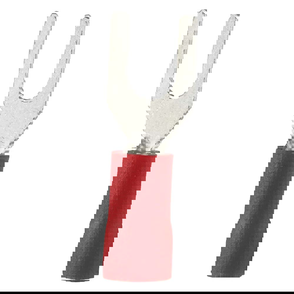 Standard Fork Terminal: Red, Vinyl, Partially Insulated, #8 Stud, Crimp