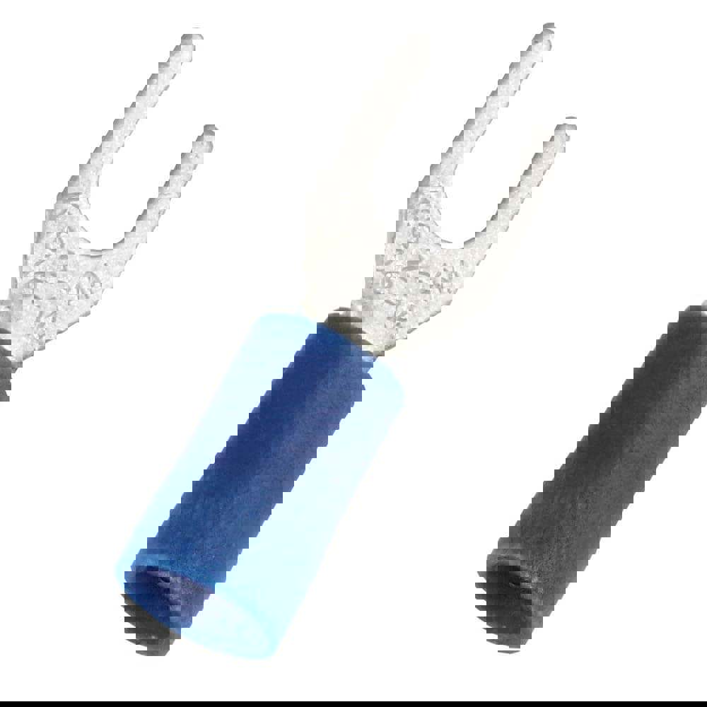 Standard Fork Terminal: Blue, Vinyl, Partially Insulated, #8 Stud, Crimp