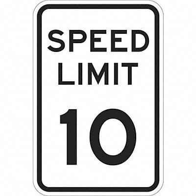 Safety Signs; Sign Type: Speed Limit ; Legend: Speed Limit 10 ; Message/Graphic: Message Only ; Reflectivity: Reflective; Engineer Grade ; Material: Aluminum ; Thickness (Decimal Inch - 4 Decimals): 0.063