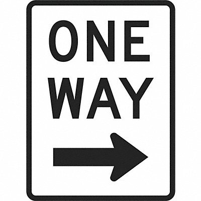 Safety Signs; Sign Type: Traffic Control ; Legend: One Way (Right Arrow) ; Message/Graphic: Message & Graphic ; Graphic Type: Right Arrow ; Reflectivity: Reflective; Engineer Grade ; Material: Aluminum