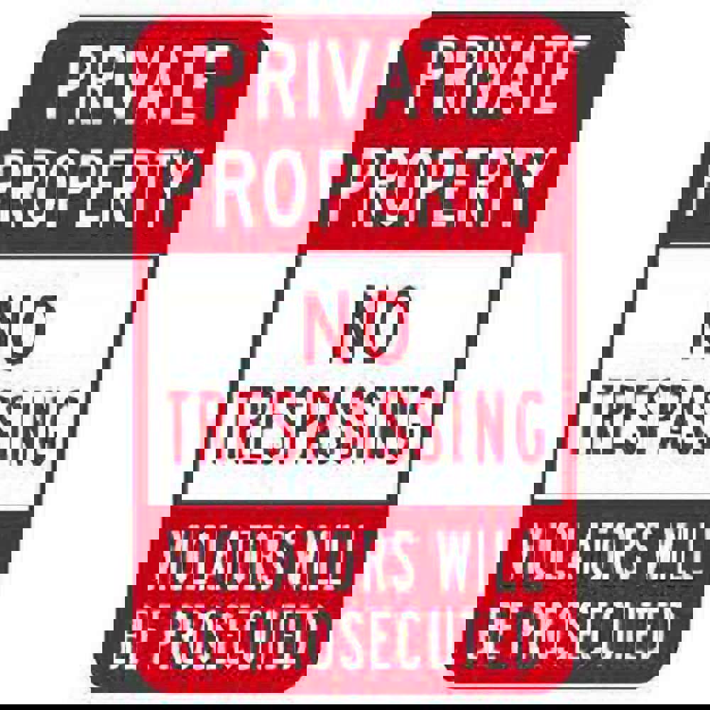 Safety Signs; Sign Type: Warning & Safety Reminder ; Sign Header: PRIVATE PROPERTY ; Legend: Private Property No Trespassing Violators Will Be Prosecuted ; Message/Graphic: Message Only ; Reflectivity: Reflective; Engineer Grade ; Material: Aluminum