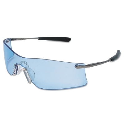 Safety Glasses: Anti-Fog, Polycarbonate, Blue Lenses, Frameless