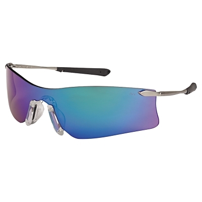 Safety Glasses: Scratch-Resistant, Polycarbonate, Emerald Lenses, Frameless