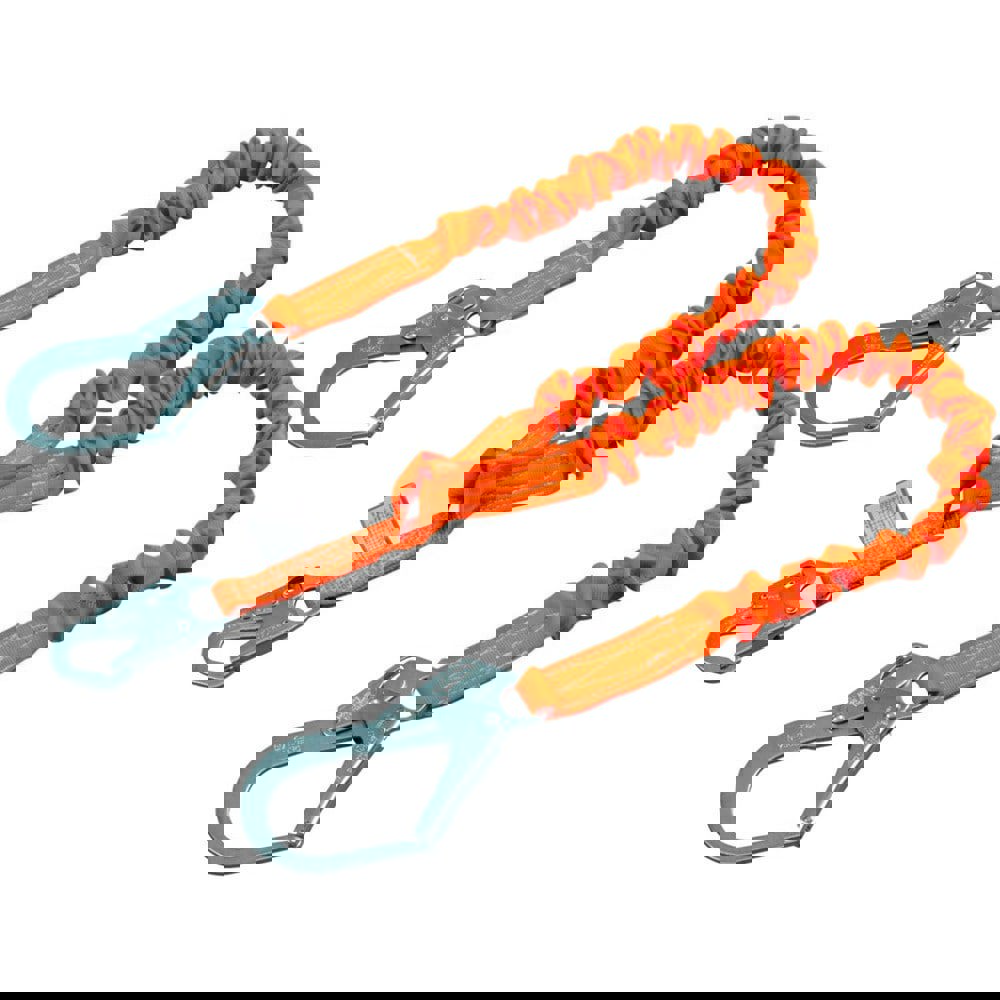 Lanyards & Lifelines; Load Capacity: 400lb ; Type: Stretch Tubular Built-In Shock-Absorbing Lanyard ; Construction Type: Webbing ; Harness Type: Fall Arrest ; Lanyard End Connection: Snap Hook ; Anchorage End Connection: Locking Rebar Hook