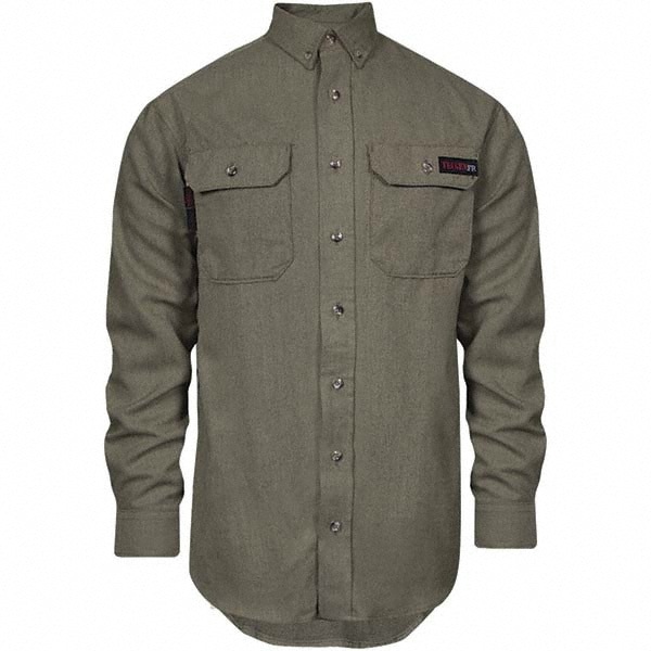 Fire-Resistant Shirt: Medium, Khaki, Polyester, 5.5 oz