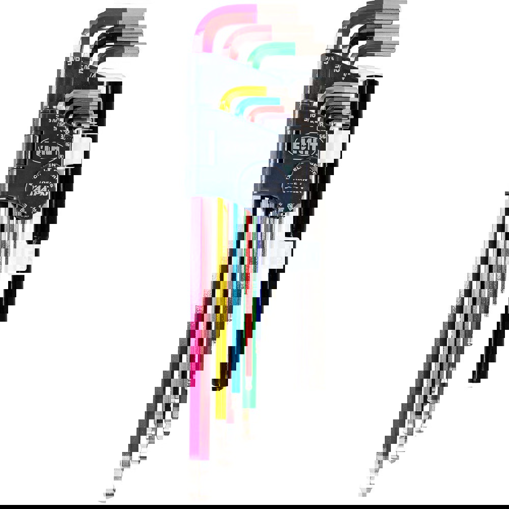 Hex Key Sets; Ball End: Yes ; Handle Type: Color Coded; L-Handle ; Measurement Type: Inch ; Hex Size: 1/16 in, 5/64 in, 3/32 in, 1/8 in, 5/32 in, 3/16 in, 1/4 in, 5/16 in, 3/8 in ; Material: Steel ; Overall Length (mm): 235.0000